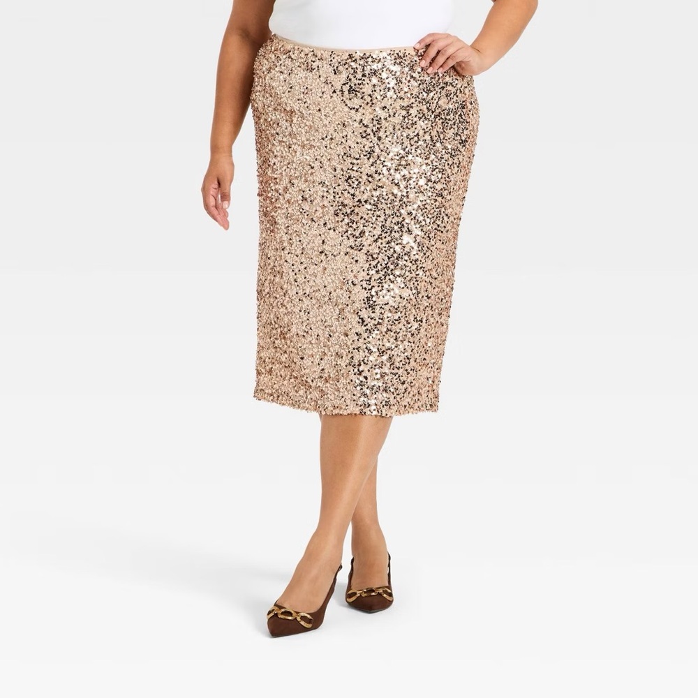 Eloquii Gold  Sequin Midi  Skirt Size 20